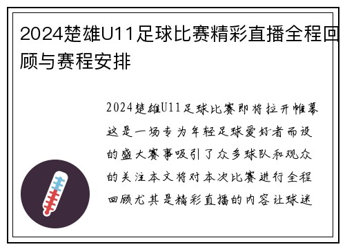 2024楚雄U11足球比赛精彩直播全程回顾与赛程安排